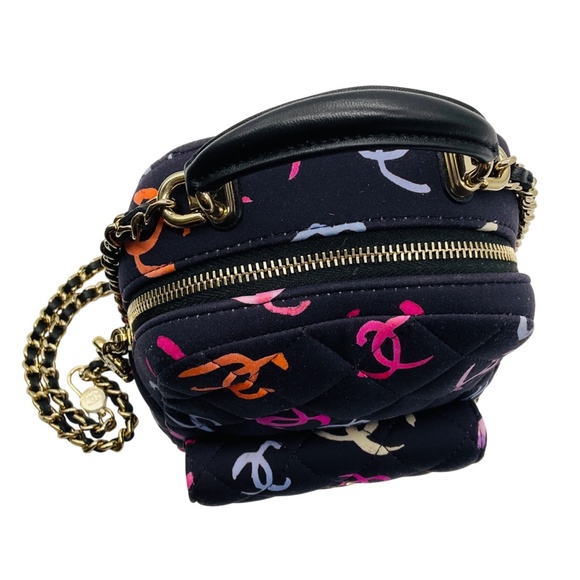 CHANEL NAVY MULTI CLASSIC CC CHAIN POCKET CC LOGO PRINTED QUILTED FABRIC MINI BA - Picture 5 of 16